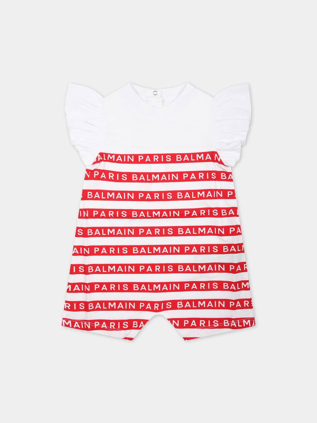 Pagliaccetto bianco per neonata con righe rosse e logo